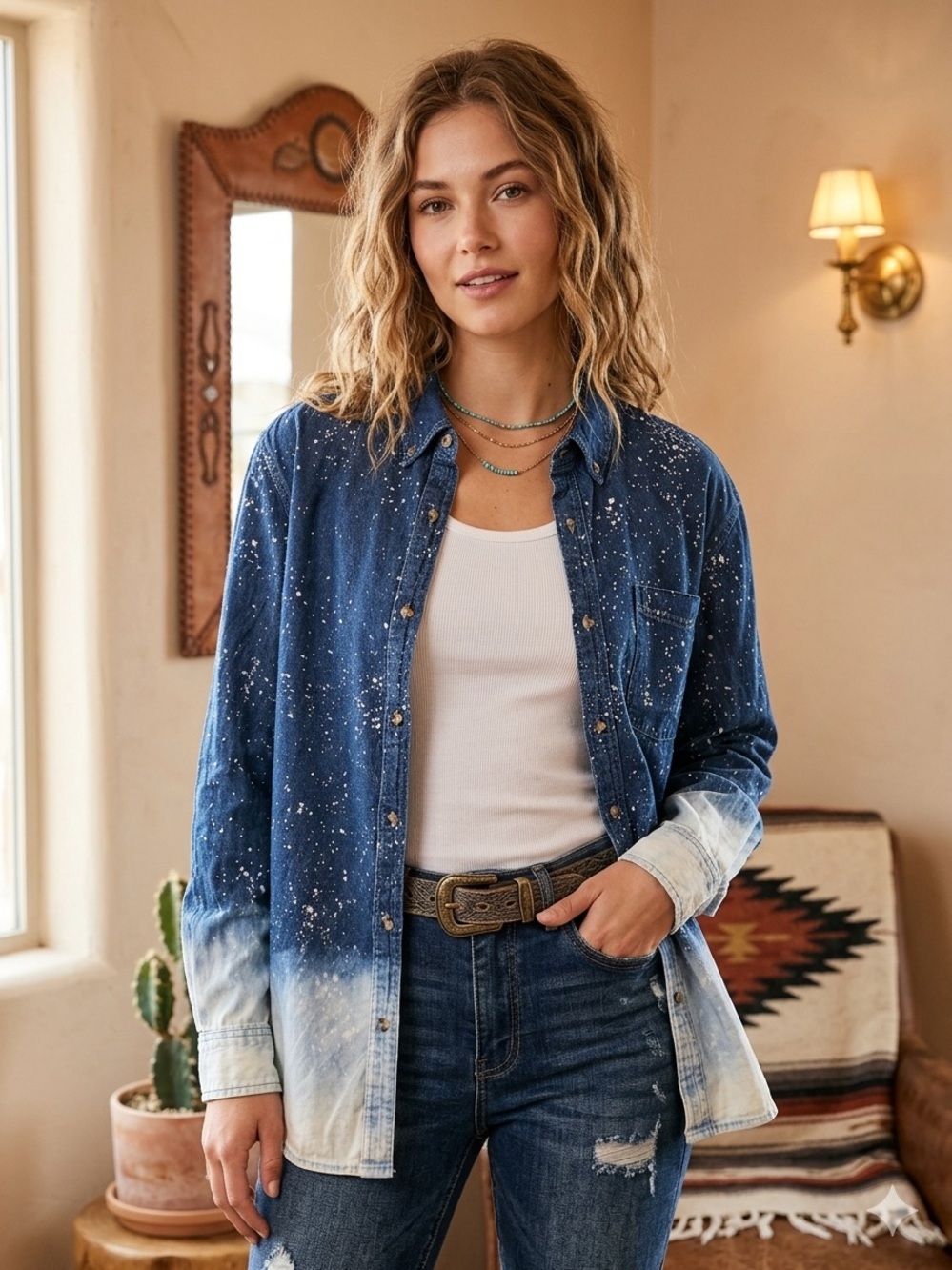 Southern Bliss | Bleached Denim Shacket in Washed Blue XL